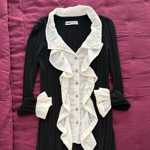 Anthropologie Black and Cream Ruffle Dress